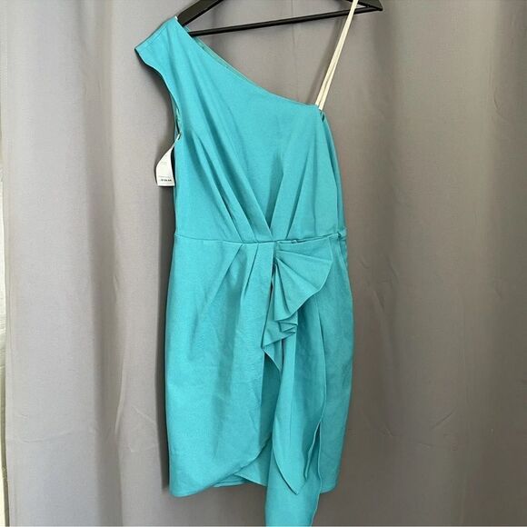 BCBGeneration Dress Stacey Ruffled One Shoulder in Atlantis (Teal) Size 10 - Picture 2 of 9